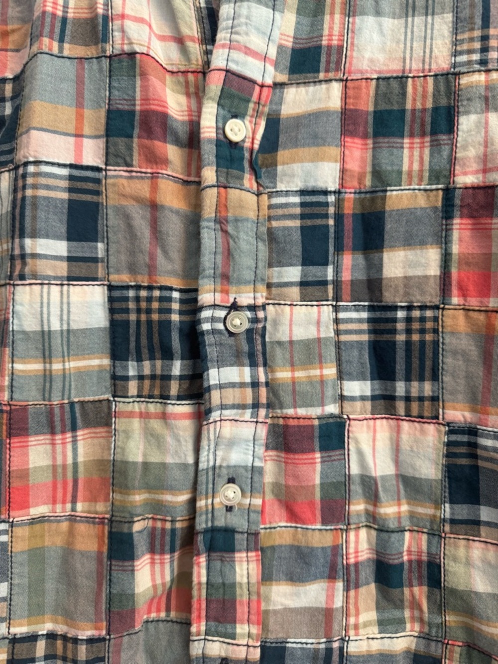 Polo by Ralph Lauren Patchwork Plaid Button-Down Shirt in Navy, Red, Cream - Picture 3 of 9